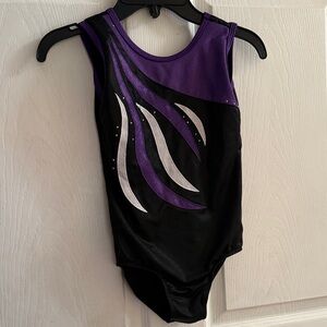 Girls' Purple & Black Gymnastics Leotard with Silver Accents